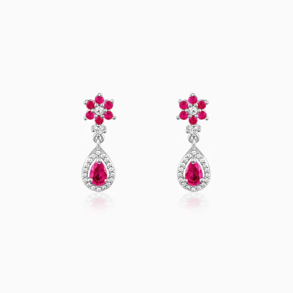 Wholesale 925 Sterling Silver czDiamond Pink Flower Drop Earrings Supplier - 5
