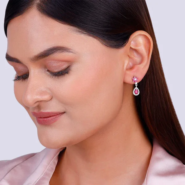 Wholesale 925 Sterling Silver czDiamond Pink Flower Drop Earrings Supplier - 1