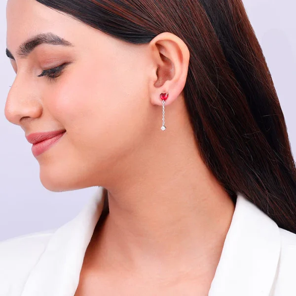 Wholesale 925 Sterling Silver Red Heart Drop Dangler Earrings Supplier - 1