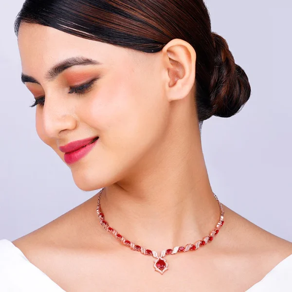 Wholesale 925 Sterling Silver Rose Gold Plated Red Pretty Women Necklace Supplier - 3