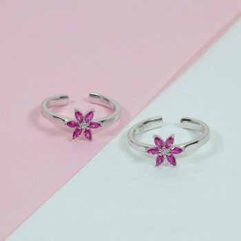 Wholesale 925 Sterling Silver czDiamond Pink Blossom Toe Ring Supplier - 1