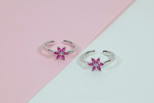 Wholesale 925 Sterling Silver czDiamond Pink Blossom Toe Ring Supplier - 1