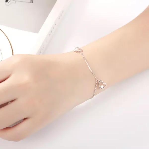 Wholesale 925 Sterling Silver Pearl Heart Bracelet Supplier - 4
