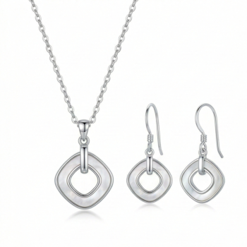 LUXE collection – Geometric Open Square Pearl Inlay Pendant and Drop Earrings Jewellery Set for Women