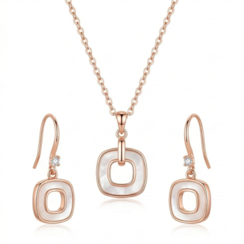 LUXE collection – Rose Gold Plated Geometric Open Square Pendant and Drop Earrings Jewellery Set for Women