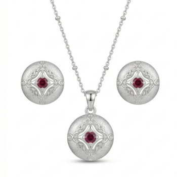 LUXE collection – Vintage Round Filigree Pendant Necklace and Stud Earrings Jewellery Set for Women
