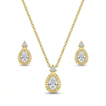 LUXE collection – Teardrop Necklace and Earrings Set with Yellow Gold Finish LUXE Jewellery