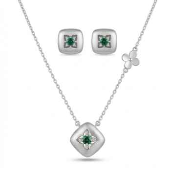 LUXE collection – Cushion Floral Pendant Necklace and Stud Earrings Set Matte Finish – Premium 925 Silver Fine Jewellery