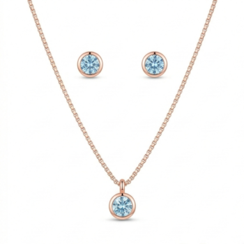 LUXE collection – Bezel Set Round Pendant Necklace and Earrings Set Rose Gold Finish Everyday Jewellery