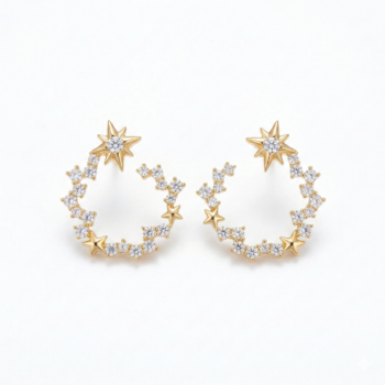 LUXE collection – Silver Star Wreath Hoop Earrings Yellow Gold Finish – Premium 925 Silver Fine Jewellery for Women