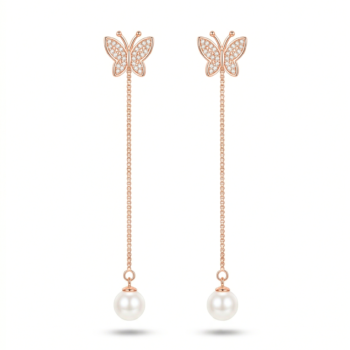 LUXE collection – Butterfly Pearl Drop Dangle Earrings Rose Gold Finish – Premium 925 Silver Fine Jewellery for Women