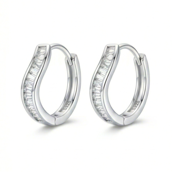 LUXE collection – High Polish Rhodium Wavy Baguette Huggie Hoop Earrings Modern Minimalist Jewellery