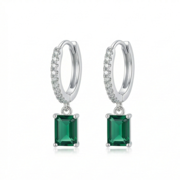 LUXE collection – Emerald Cut Green Drop Hoop Earrings Jewellery for Women