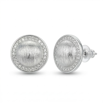 LUXE collection – Textured Dome Halo Stud Earrings Rhodium Finish Statement Jewellery for Women