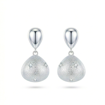 LUXE collection – Textured Teardrop Dangle Earrings Rhodium Finish Statement Jewellery for Women