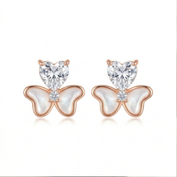 LUXE collection – Rose Gold Plated Heart and Butterfly Stud Earrings Romantic Jewellery