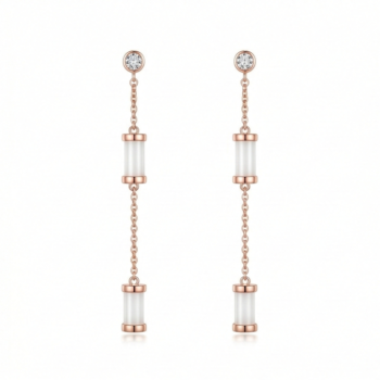 LUXE collection – Long Chain Cylinder Dangle Earrings High Polish Rose Gold Finish Jewellery for Women