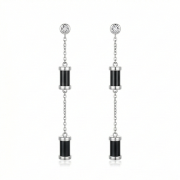 LUXE collection – Long Chain Dangle Earrings with Black Accents Contemporary Jewellery