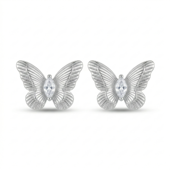 LUXE collection – Textured Butterfly Stud Earrings High Polish Rhodium Finish Jewellery for Women