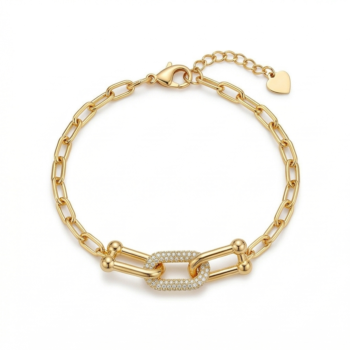 925 Sterling Silver Gold Plated U-Link Chain Bracelet Premium Jewellery for Women