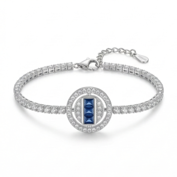 925 Sterling Silver Rhodium Plated Blue Stone Centerpiece Bracelet Premium Jewellery for Women