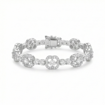 925 Sterling Silver Geometric Halo Link Bracelet High Polish Rhodium Finish Jewellery