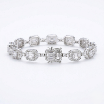 925 Sterling Silver Radiant Halo Link Bracelet High Polish Rhodium Finish Jewellery