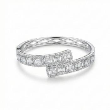 925 Sterling Silver Bypass Hinged Bangle High Polish Rhodium Finish Jewellery