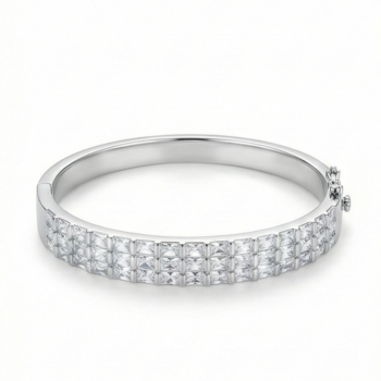 925 Sterling Silver Double Row Hinged Bangle High Polish Rhodium Finish Jewellery