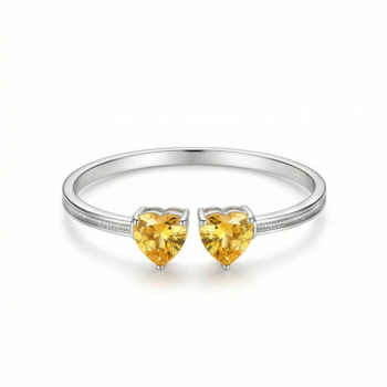 925 Sterling Silver Open Cuff Amber Heart Bracelet High Polish Rhodium Finish Jewellery