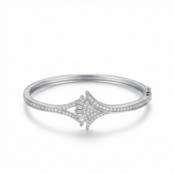 925 Sterling Silver Geometric Hinged Bangle High Polish Rhodium Finish Jewellery