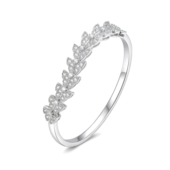 925 Sterling Silver Leaf Motif Kada Bracelet High Polish Rhodium Finish Nature Inspired Jewellery