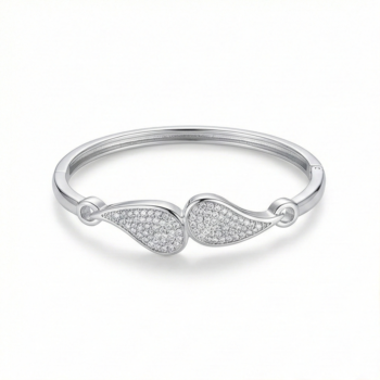 925 Sterling Silver Teardrop Motif Kada Bracelet High Polish Rhodium Finish Minimalist Jewellery