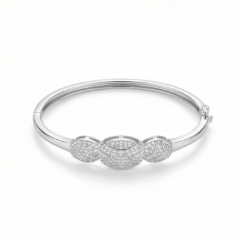 925 Sterling Silver Overlapping Oval Kada Bangle Bracelet High Polish Rhodium Finish Elegant Jewellery