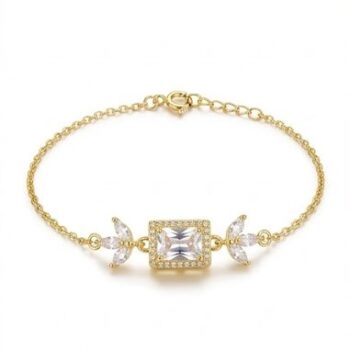 925 Sterling Silver Gold Plated Rectangular Floral Chain Bracelet Premium Jewellery for Women