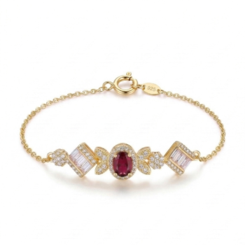 925 Sterling Silver Gold Plated Red Stone Statement Bracelet Premium Jewellery for Women