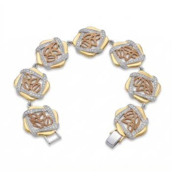 925 Sterling Silver Two-Tone Abstract Floral Link Bracelet Premium Jewellery for Women