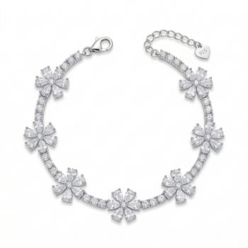 925 Sterling Silver Rhodium Plated Floral Blossom Bracelet Premium Jewellery for Women