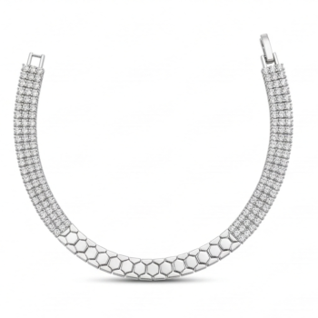 925 Sterling Silver Half Pave Half Honeycomb Bangle Bracelet High Polish Rhodium Premium Finish Modern Statement Jewellery