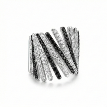 925 Sterling Silver Diagonal Bar Monochrome Statement Ring High Polish Rhodium Finish Bold Jewellery