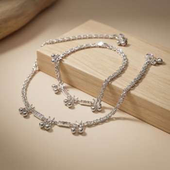 AGOR “Heera Kiran” Sleek Jaipuri Antique Silver Baguette & Ghungroo Payal