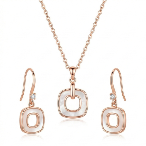 LUXE collection – Rose Gold Plated Geometric Open Square Pendant and Drop Earrings Jewellery Set for Women
