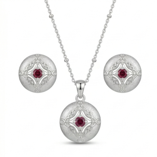LUXE collection – Vintage Round Filigree Pendant Necklace and Stud Earrings Jewellery Set for Women