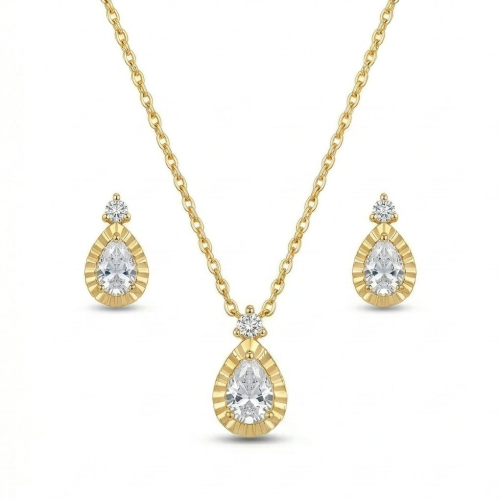 LUXE collection – Teardrop Necklace and Earrings Set with Yellow Gold Finish LUXE Jewellery