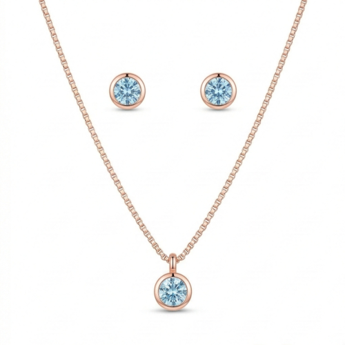 LUXE collection – Bezel Set Round Pendant Necklace and Earrings Set Rose Gold Finish Everyday Jewellery