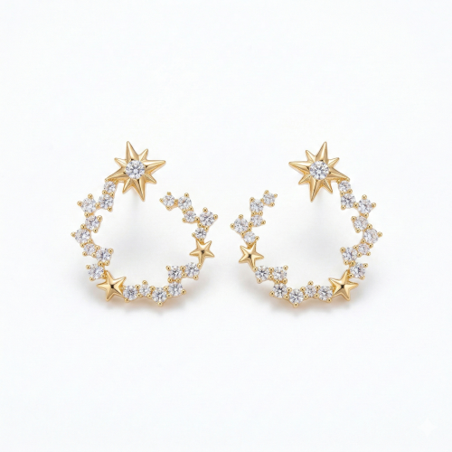 LUXE collection – Silver Star Wreath Hoop Earrings Yellow Gold Finish – Premium 925 Silver Fine Jewellery for Women