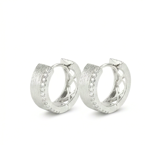 LUXE collection – Brushed Cut-Out Lattice Hoop Earrings High Polish Rhodium Finish – Premium 925 Silver Fine Jewellery for Women