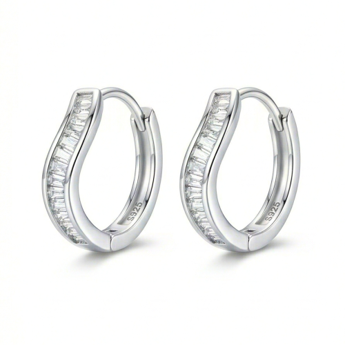 LUXE collection – High Polish Rhodium Wavy Baguette Huggie Hoop Earrings Modern Minimalist Jewellery