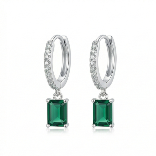 LUXE collection – Emerald Cut Green Drop Hoop Earrings Jewellery for Women