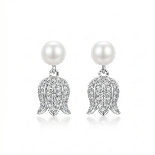 LUXE collection – High Polish Pearl and Tulip Drop Earrings Jewellery for Women